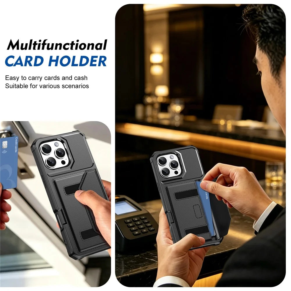 For iPhone 16 Pro Max Case Card Holder Leather + TPU Anti-drop Phone Cover - Black - 7