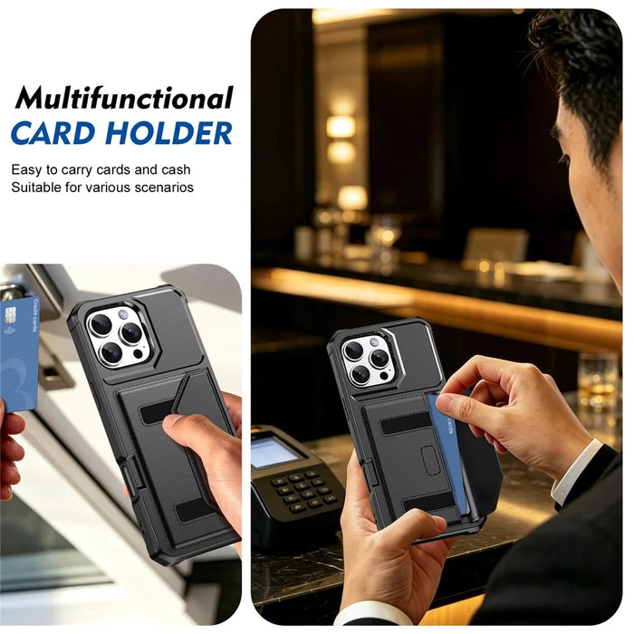 For iPhone 16 Pro Case Card Holder Leather + TPU Anti-drop Phone Cover - Black - 7