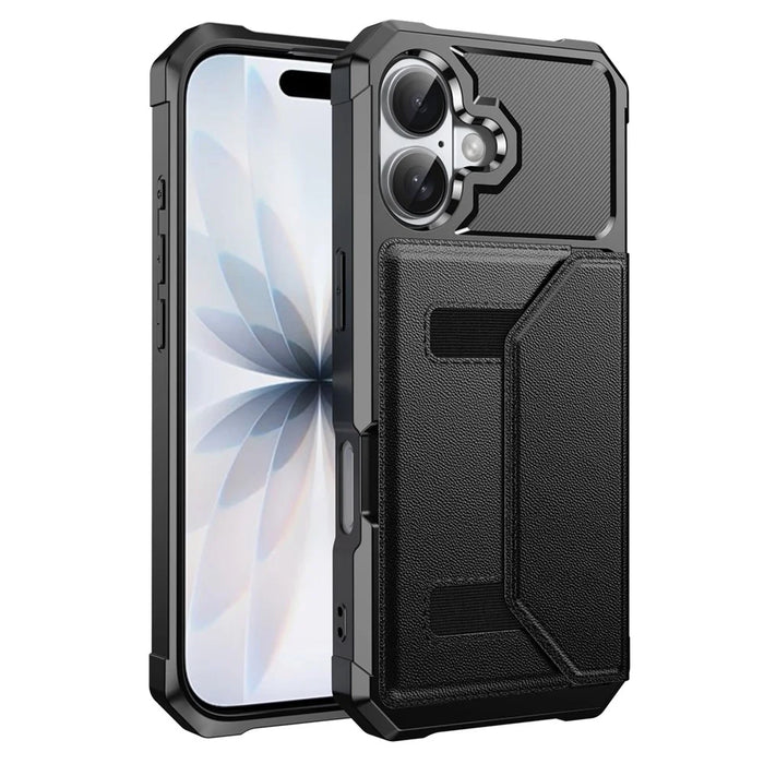 For iPhone 17 Case Card Holder Leather + TPU Anti-drop Phone Cover - Black - 2