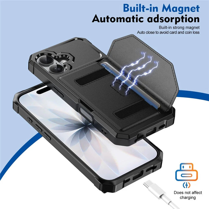 For iPhone 17 Case Card Holder Leather + TPU Anti-drop Phone Cover - Black - 4