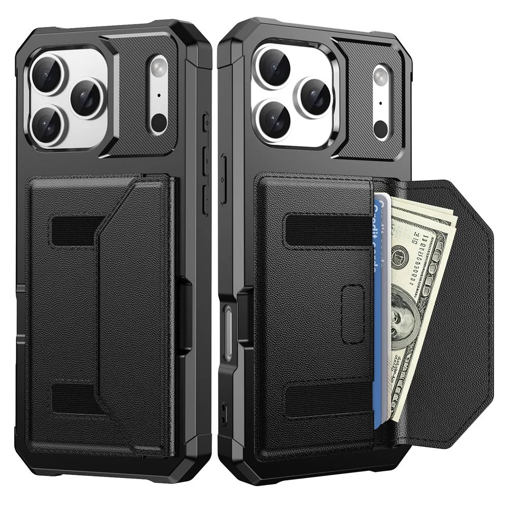For iPhone 17 Pro Case Card Holder Leather + TPU Anti-drop Phone Cover - Black - 1