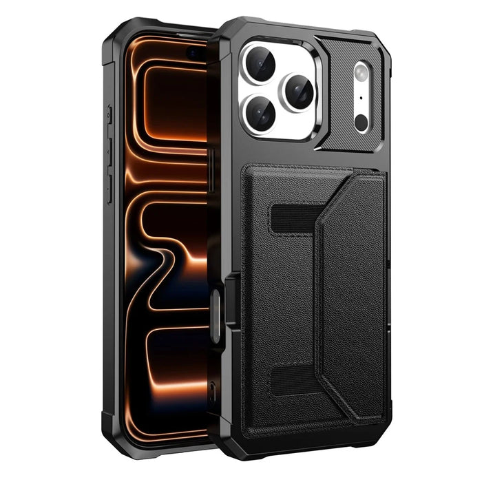 For iPhone 17 Pro Case Card Holder Leather + TPU Anti-drop Phone Cover - Black - 2