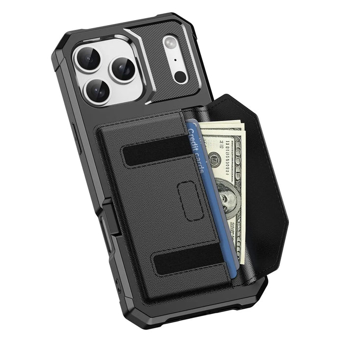 For iPhone 17 Pro Case Card Holder Leather + TPU Anti-drop Phone Cover - Black - 3