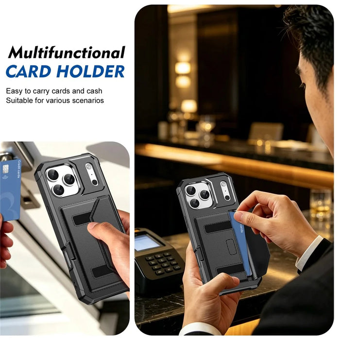 For iPhone 17 Pro Case Card Holder Leather + TPU Anti-drop Phone Cover - Black - 7