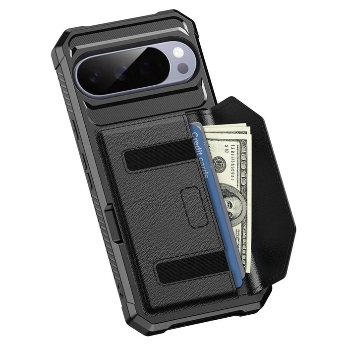 For Google Pixel 10  /  10 Pro Case Card Holder Leather + TPU Anti-drop Phone Cover - Black - 3