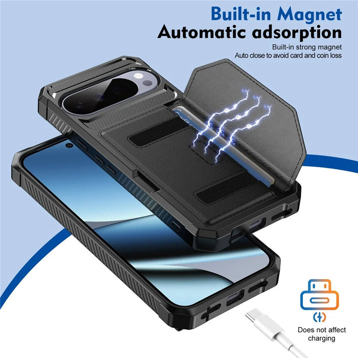 For Google Pixel 10  /  10 Pro Case Card Holder Leather + TPU Anti-drop Phone Cover - Black - 4
