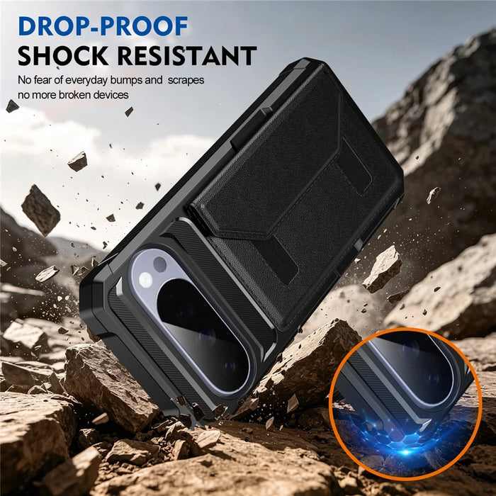 For Google Pixel 10  /  10 Pro Case Card Holder Leather + TPU Anti-drop Phone Cover - Black - 5