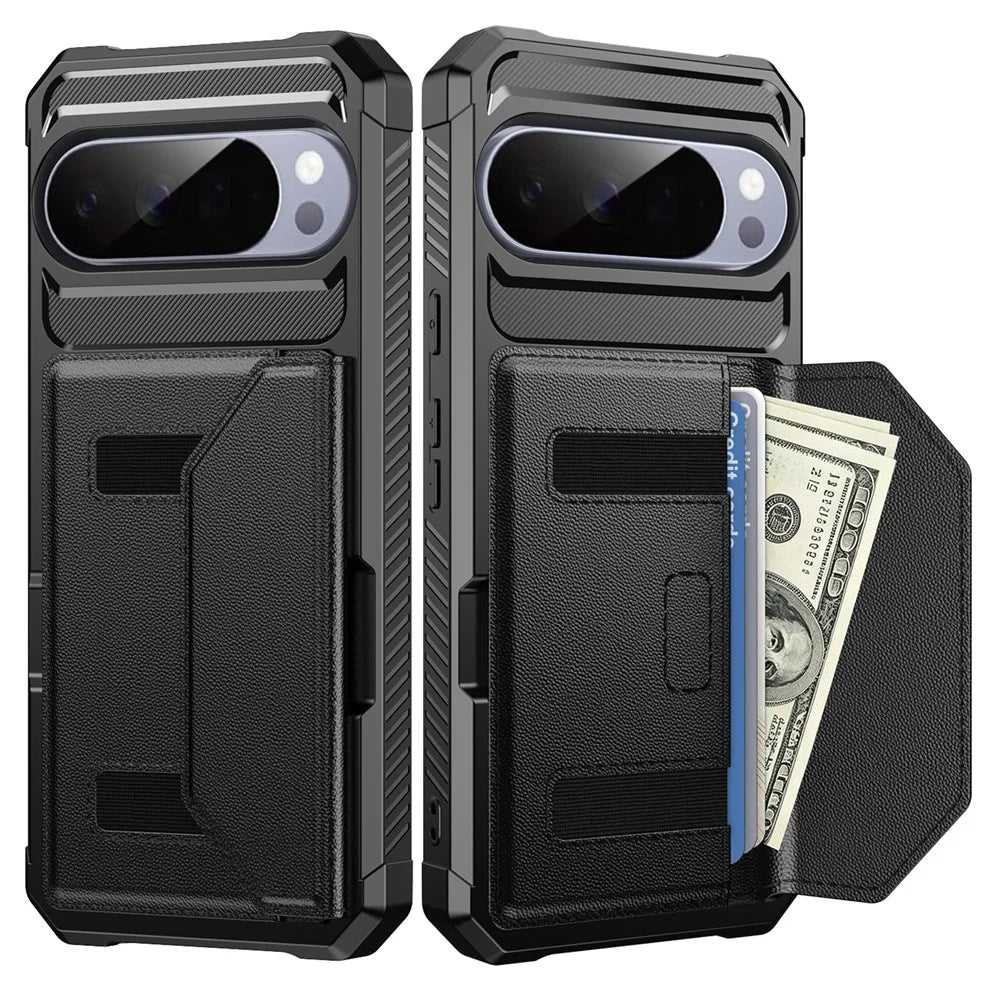 For Google Pixel 10 Pro XL Case Card Holder Leather + TPU Anti-drop Phone Cover - Black - 1