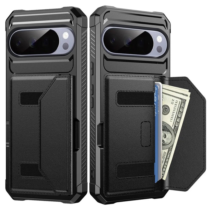 For Google Pixel 10 Pro XL Case Card Holder Leather + TPU Anti-drop Phone Cover - Black - 1