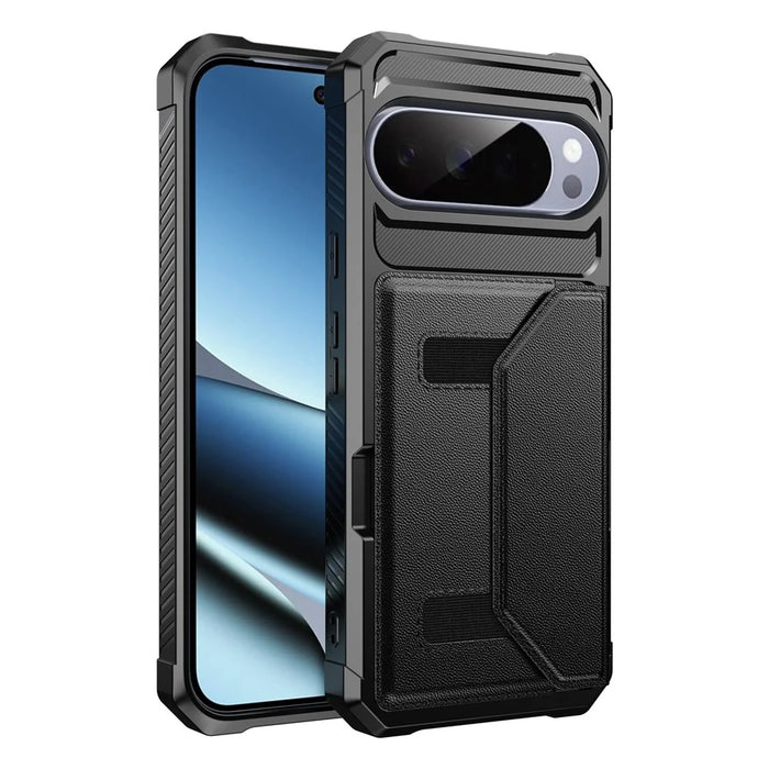For Google Pixel 10 Pro XL Case Card Holder Leather + TPU Anti-drop Phone Cover - Black - 2