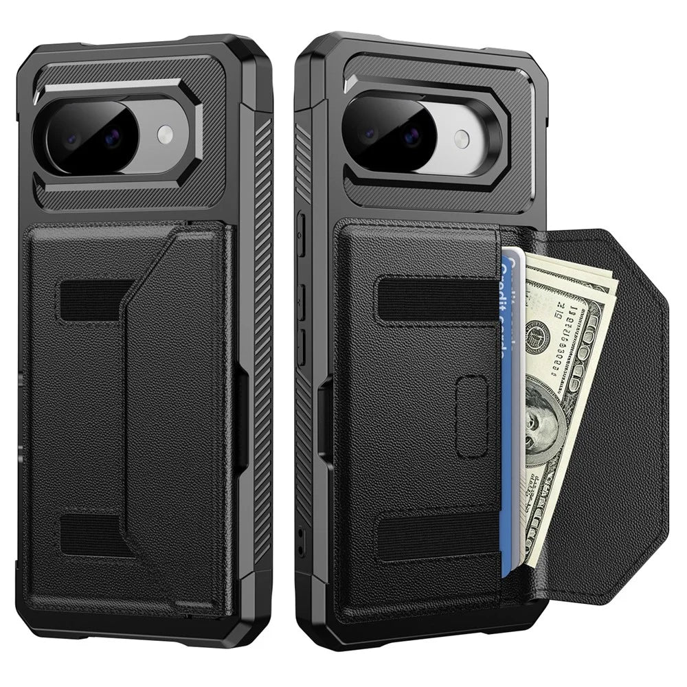 For Google Pixel 9a Case Card Holder Leather + TPU Anti-drop Phone Cover - Black - 1
