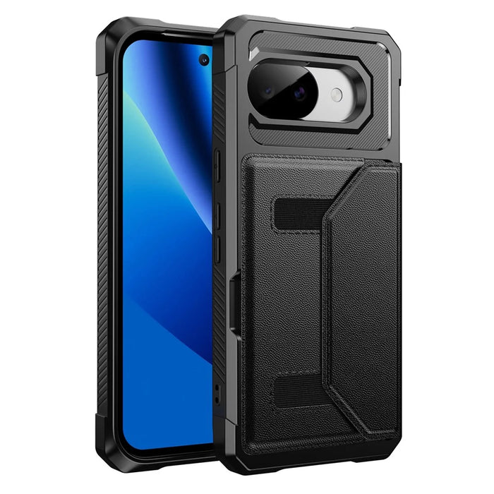 For Google Pixel 9a Case Card Holder Leather + TPU Anti-drop Phone Cover - Black - 2