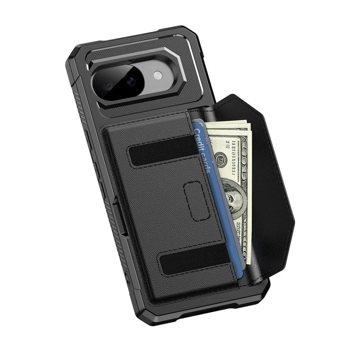 For Google Pixel 9a Case Card Holder Leather + TPU Anti-drop Phone Cover - Black - 3