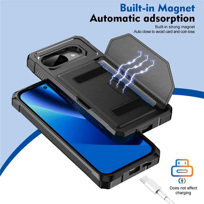 For Google Pixel 9a Case Card Holder Leather + TPU Anti-drop Phone Cover - Black - 4