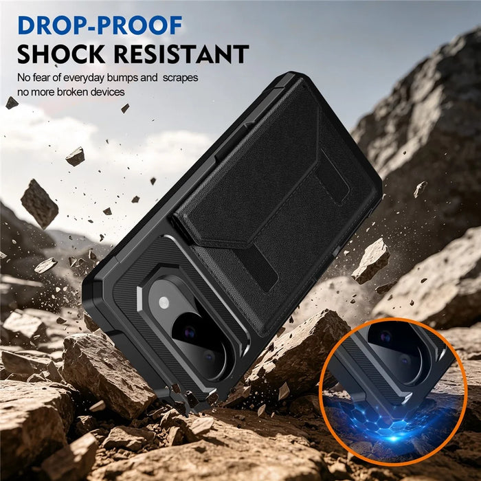 For Google Pixel 9a Case Card Holder Leather + TPU Anti-drop Phone Cover - Black - 5