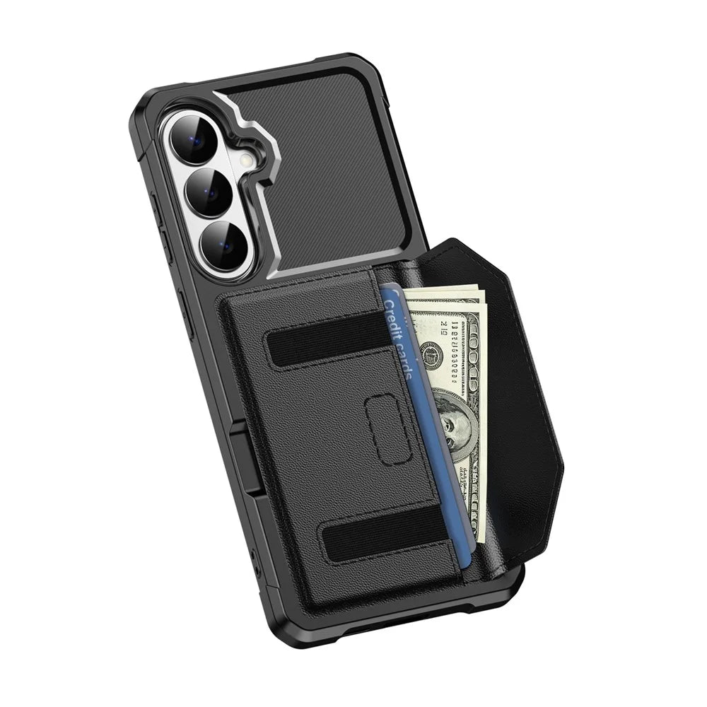 For Samsung Galaxy A57 5G Case Card Holder Leather + TPU Anti-drop Phone Cover - Black - 3