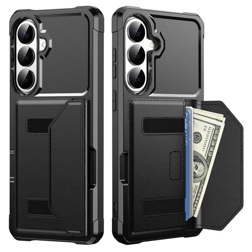 For Samsung Galaxy A27 5G Case Card Holder Leather + TPU Anti-drop Phone Cover - Black - 1