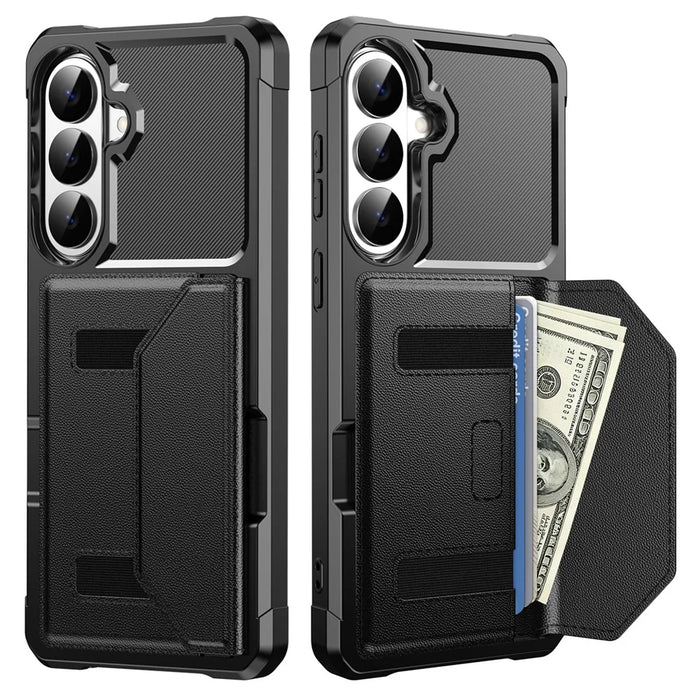 For Samsung Galaxy A27 5G Case Card Holder Leather + TPU Anti-drop Phone Cover - Black - 1
