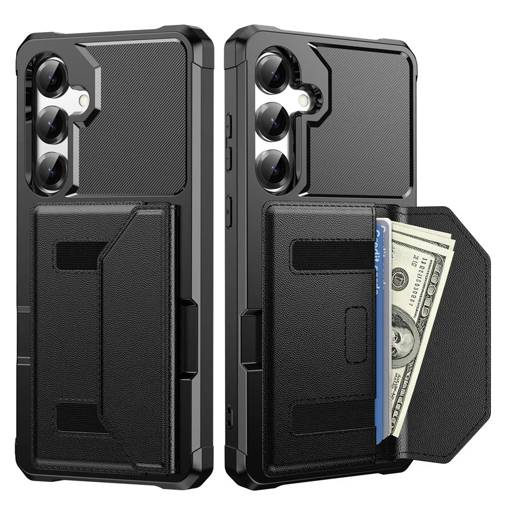 For Samsung Galaxy A55 5G Case Card Holder Leather + TPU Anti-drop Phone Cover - Black - 1