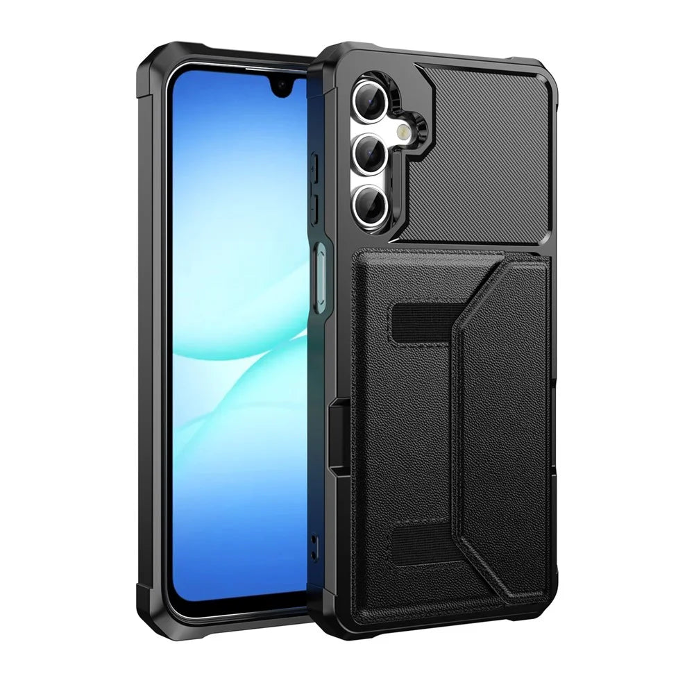 For Samsung Galaxy A15 5G  /  A15 4G Case Card Holder Leather + TPU Anti-drop Phone Cover - Black - 2