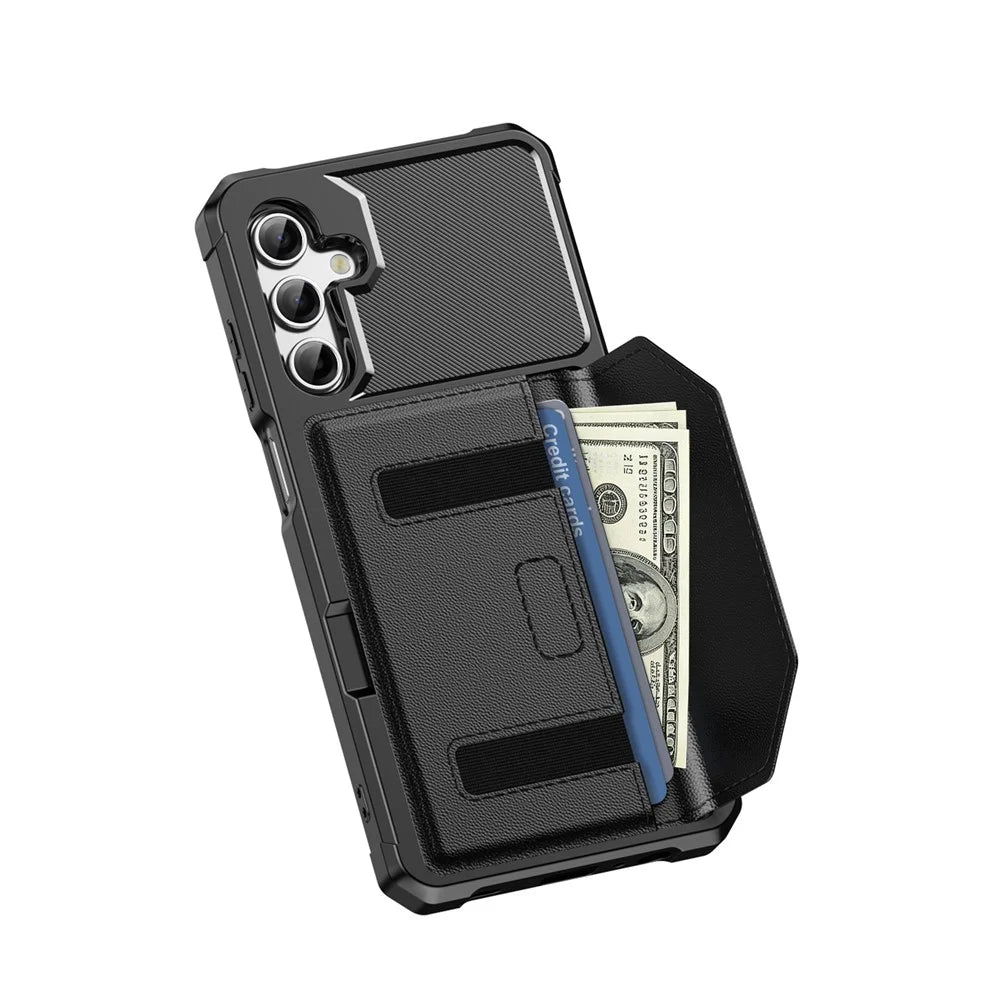For Samsung Galaxy A15 5G  /  A15 4G Case Card Holder Leather + TPU Anti-drop Phone Cover - Black - 3
