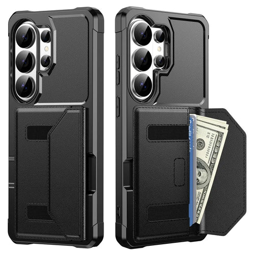 For Samsung Galaxy S26 Ultra Case Card Holder Leather + TPU Anti-drop Phone Cover - Black - 1