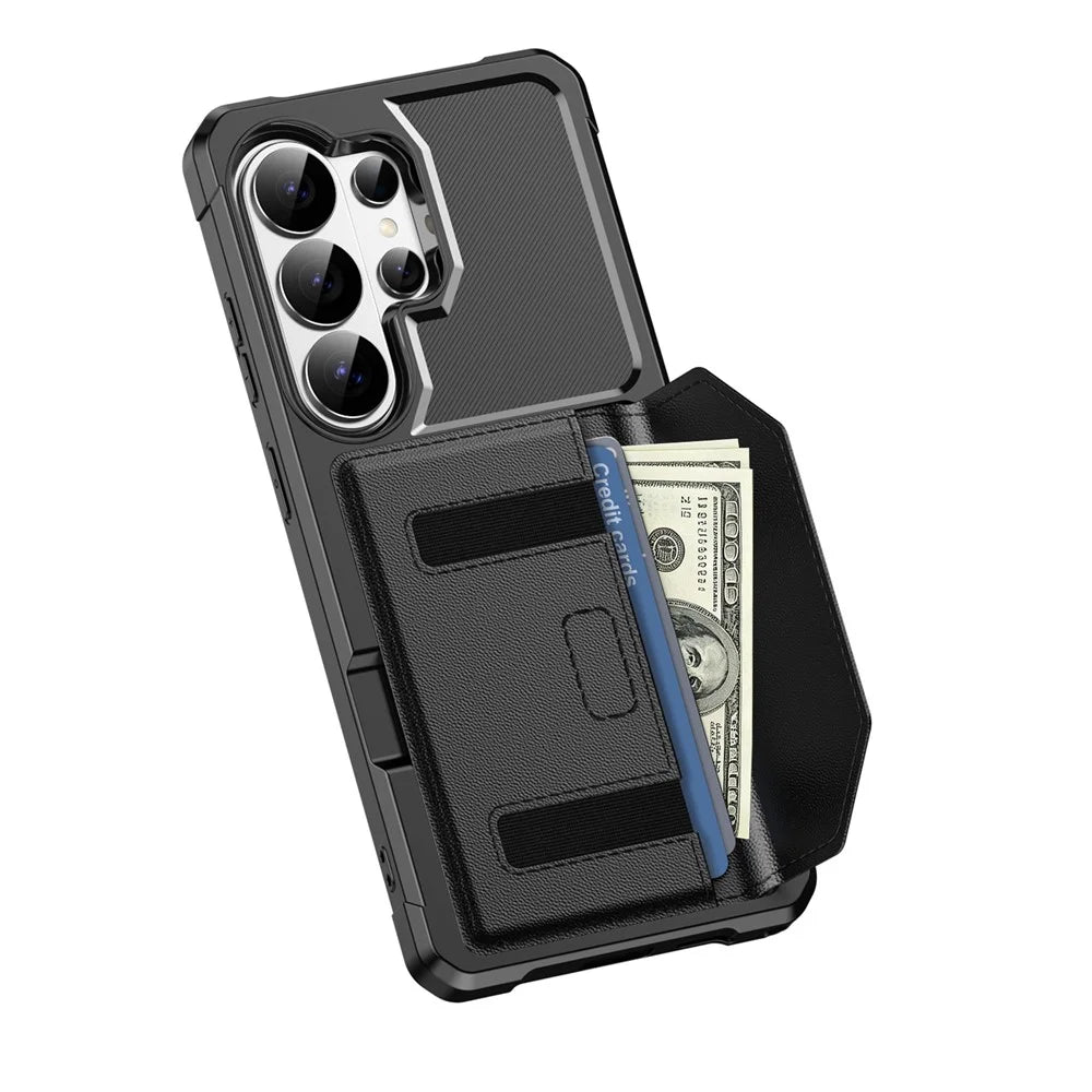 For Samsung Galaxy S26 Ultra Case Card Holder Leather + TPU Anti-drop Phone Cover - Black - 3