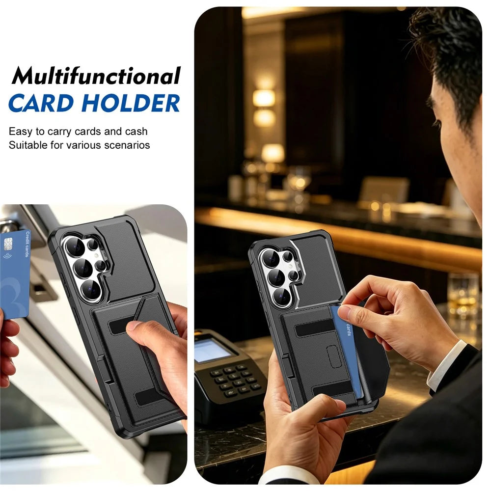 For Samsung Galaxy S26 Ultra Case Card Holder Leather + TPU Anti-drop Phone Cover - Black - 7