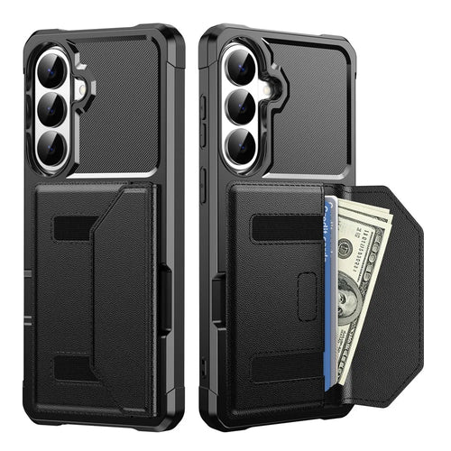 For Samsung Galaxy S26+ Case Card Holder Leather + TPU Anti-drop Phone Cover - Black - 1
