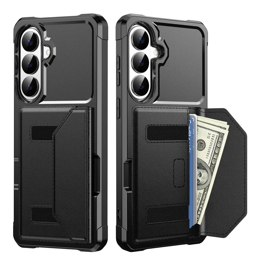 For Samsung Galaxy S26 Case Card Holder Leather + TPU Anti-drop Phone Cover - Black - 1