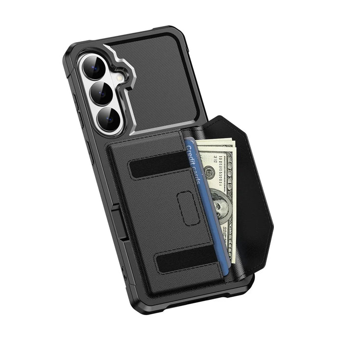 For Samsung Galaxy S26 Case Card Holder Leather + TPU Anti-drop Phone Cover - Black - 3