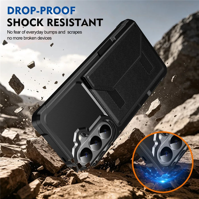 For Samsung Galaxy S26 Case Card Holder Leather + TPU Anti-drop Phone Cover - Black - 5