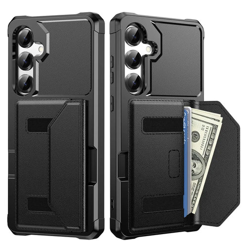 For Samsung Galaxy S25 FE Case Card Holder Leather + TPU Anti-drop Phone Cover - Black - 1