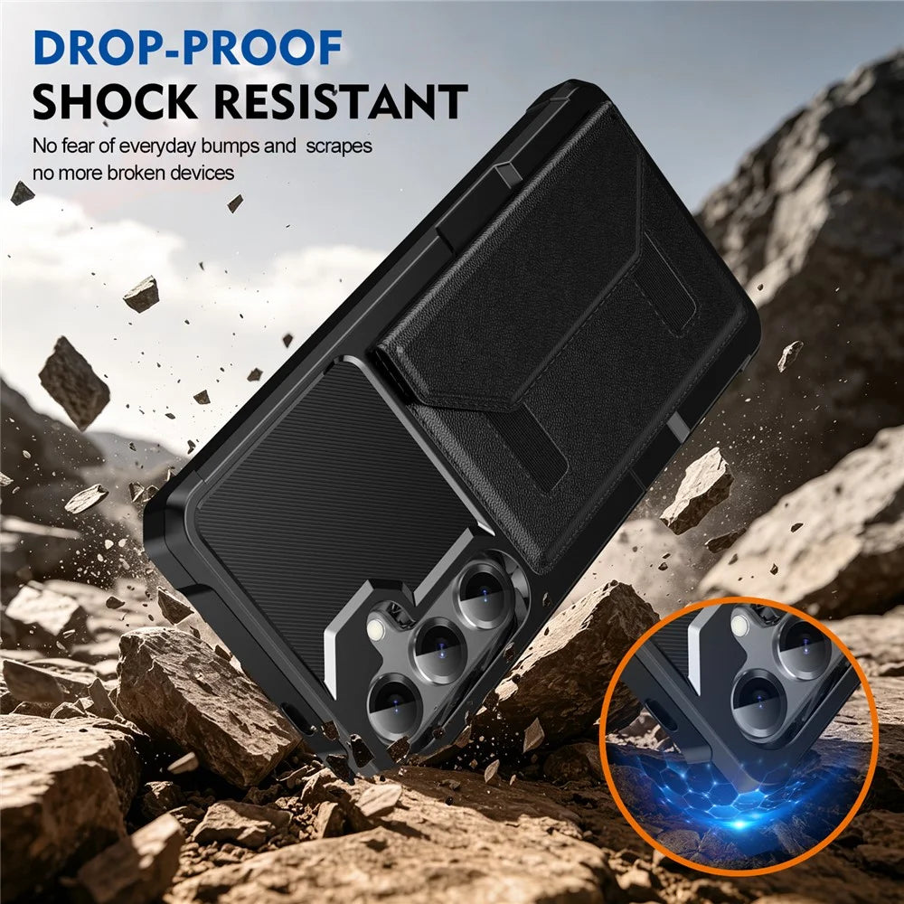 For Samsung Galaxy S25 Case Card Holder Leather + TPU Anti-drop Phone Cover - Black - 5