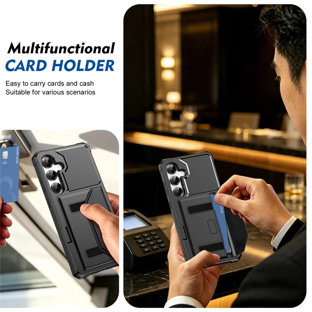 For Samsung Galaxy S25 Case Card Holder Leather + TPU Anti-drop Phone Cover - Black - 7