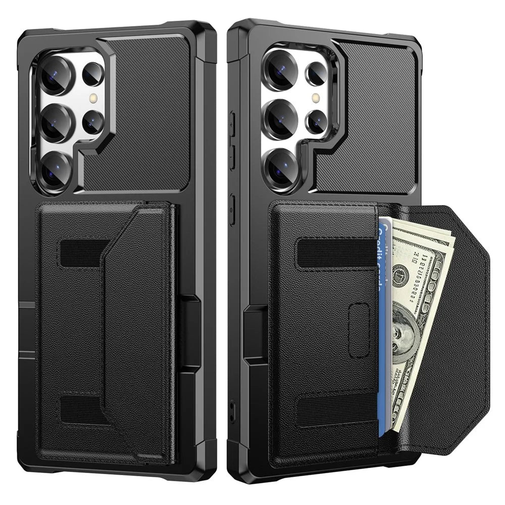 For Samsung Galaxy S24 Ultra Case Card Holder Leather + TPU Anti-drop Phone Cover - Black - 1