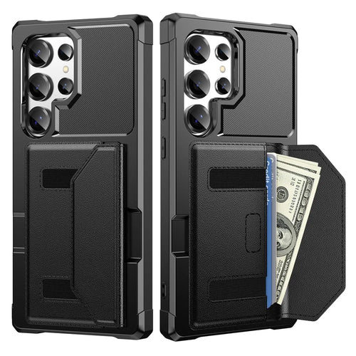 For Samsung Galaxy S24 Ultra Case Card Holder Leather + TPU Anti-drop Phone Cover - Black - 1