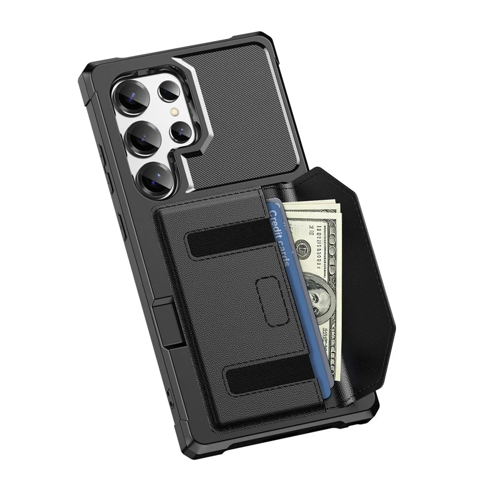 For Samsung Galaxy S24 Ultra Case Card Holder Leather + TPU Anti-drop Phone Cover - Black - 3
