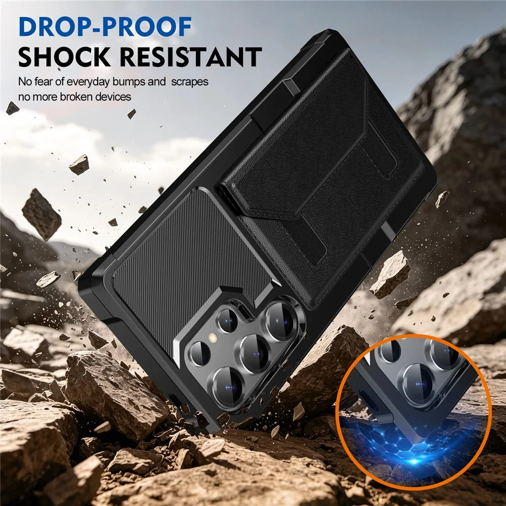 For Samsung Galaxy S24 Ultra Case Card Holder Leather + TPU Anti-drop Phone Cover - Black - 5