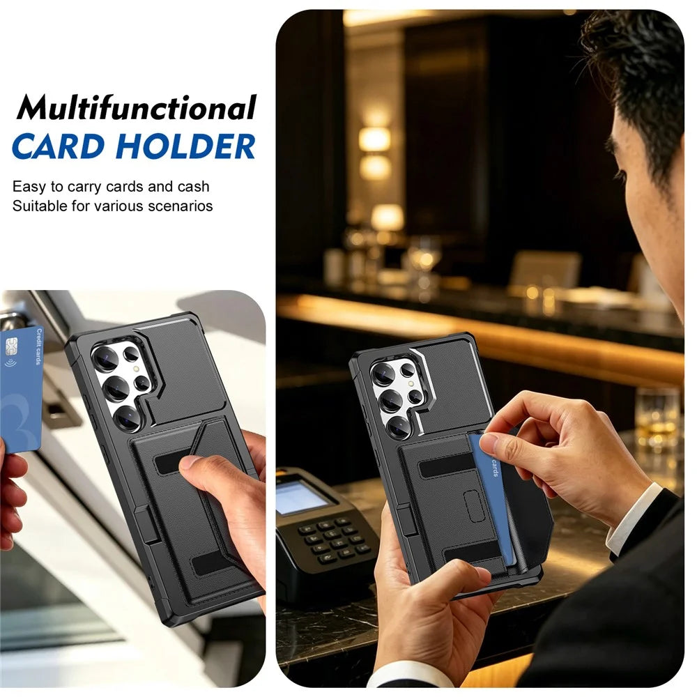 For Samsung Galaxy S24 Ultra Case Card Holder Leather + TPU Anti-drop Phone Cover - Black - 7