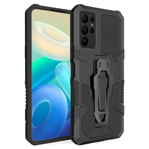 MechWarrior Project for Samsung Galaxy S23 Ultra TPU + PC Impact Resistant Phone Case Belt Clip Holster Cover with Kickstand - Black - 1