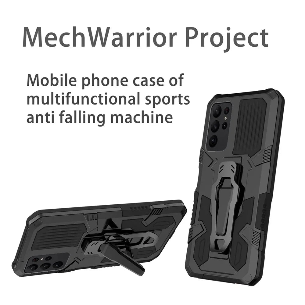 MechWarrior Project for Samsung Galaxy S23 Ultra TPU + PC Impact Resistant Phone Case Belt Clip Holster Cover with Kickstand - Black - 2