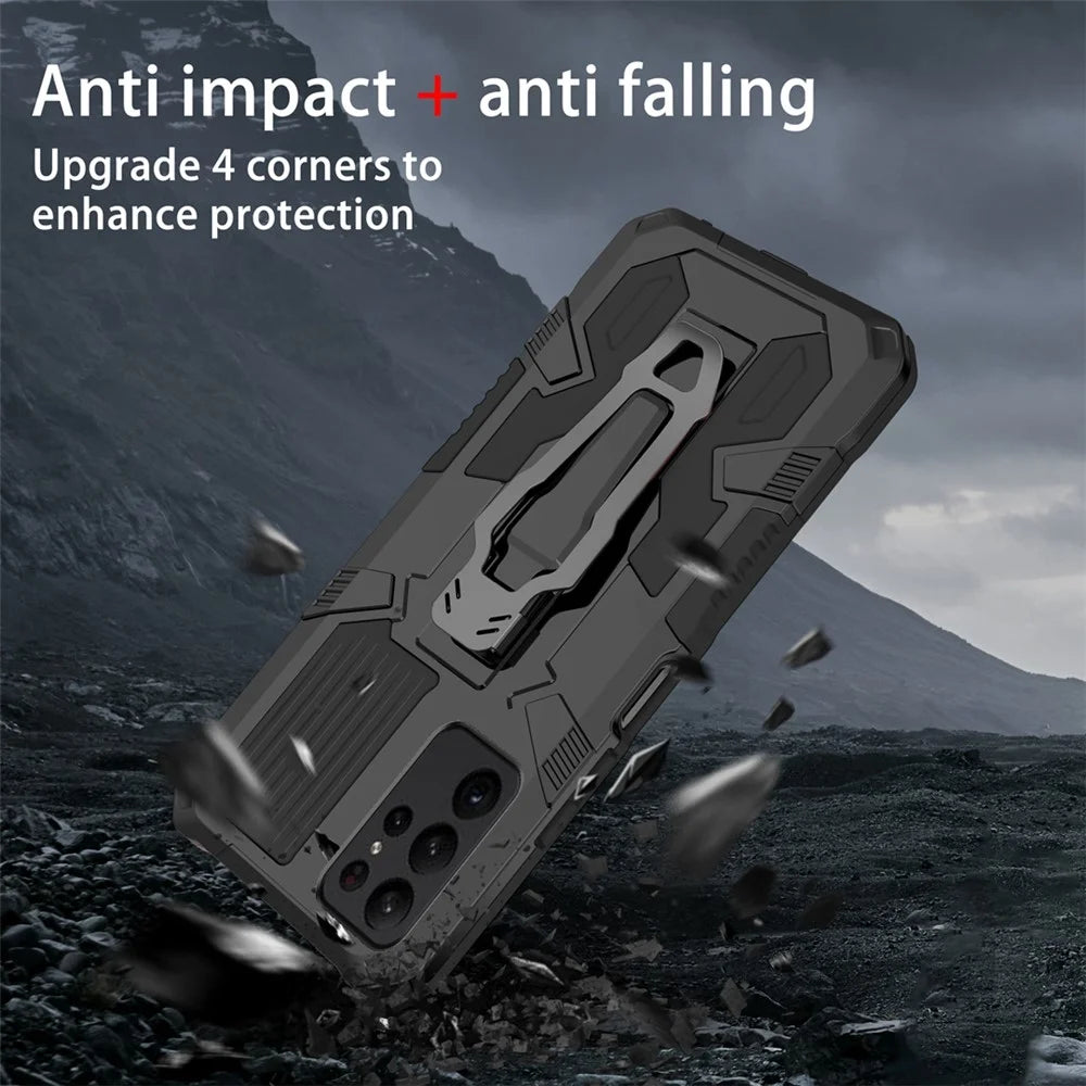 MechWarrior Project for Samsung Galaxy S23 Ultra TPU + PC Impact Resistant Phone Case Belt Clip Holster Cover with Kickstand - Black - 3