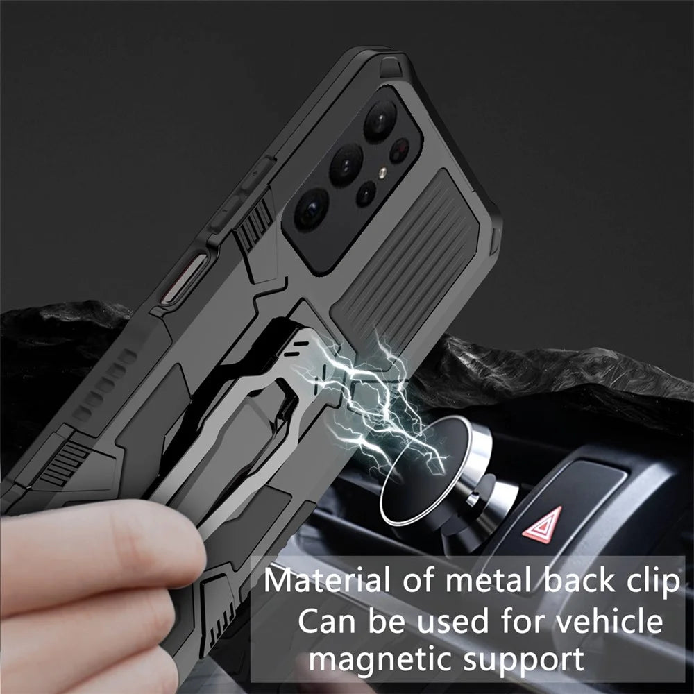 MechWarrior Project for Samsung Galaxy S23 Ultra TPU + PC Impact Resistant Phone Case Belt Clip Holster Cover with Kickstand - Black - 4