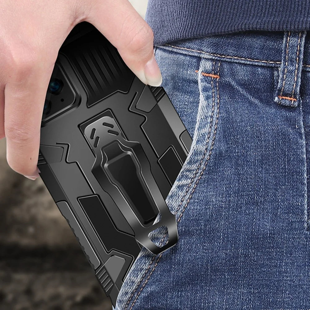 MechWarrior Project for Samsung Galaxy S23 Ultra TPU + PC Impact Resistant Phone Case Belt Clip Holster Cover with Kickstand - Black - 6