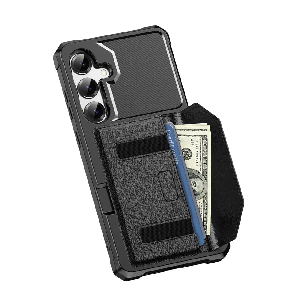 For Samsung Galaxy S26 FE Case Card Holder Leather + TPU Anti-drop Phone Cover - Black - 3