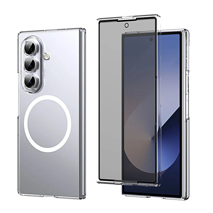 For Samsung Galaxy Z Fold7 5G Magnetic Case Clear PC Phone Cover with Privacy Screen Protector - Transparent - 1