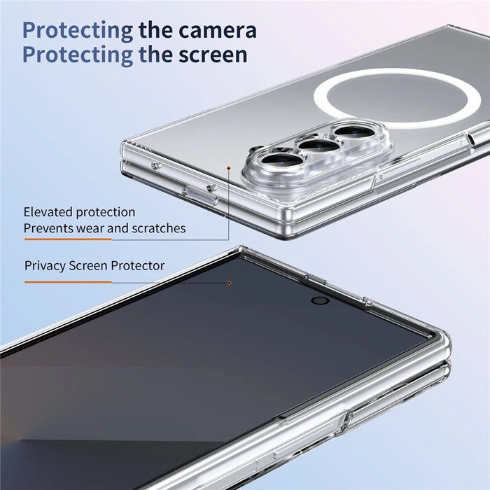 For Samsung Galaxy Z Fold7 5G Magnetic Case Clear PC Phone Cover with Privacy Screen Protector - Transparent - 5