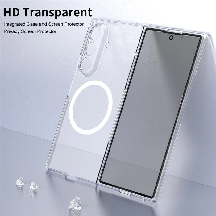 For Samsung Galaxy Z Fold7 5G Magnetic Case Clear PC Phone Cover with Privacy Screen Protector - Transparent - 6