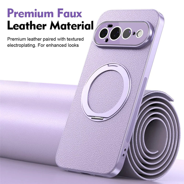For Google Pixel 11 Pro Case Rotating Magnetic Kickstand Leather Anti-Slip Back Cover with Tempered Glass Screen Protector - Purple - 3